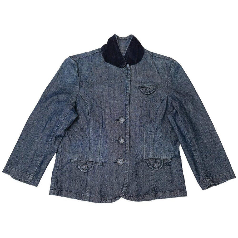 American Eagle Denim Blazer Stretch Blue Jean Jacket Women Size Large Casual